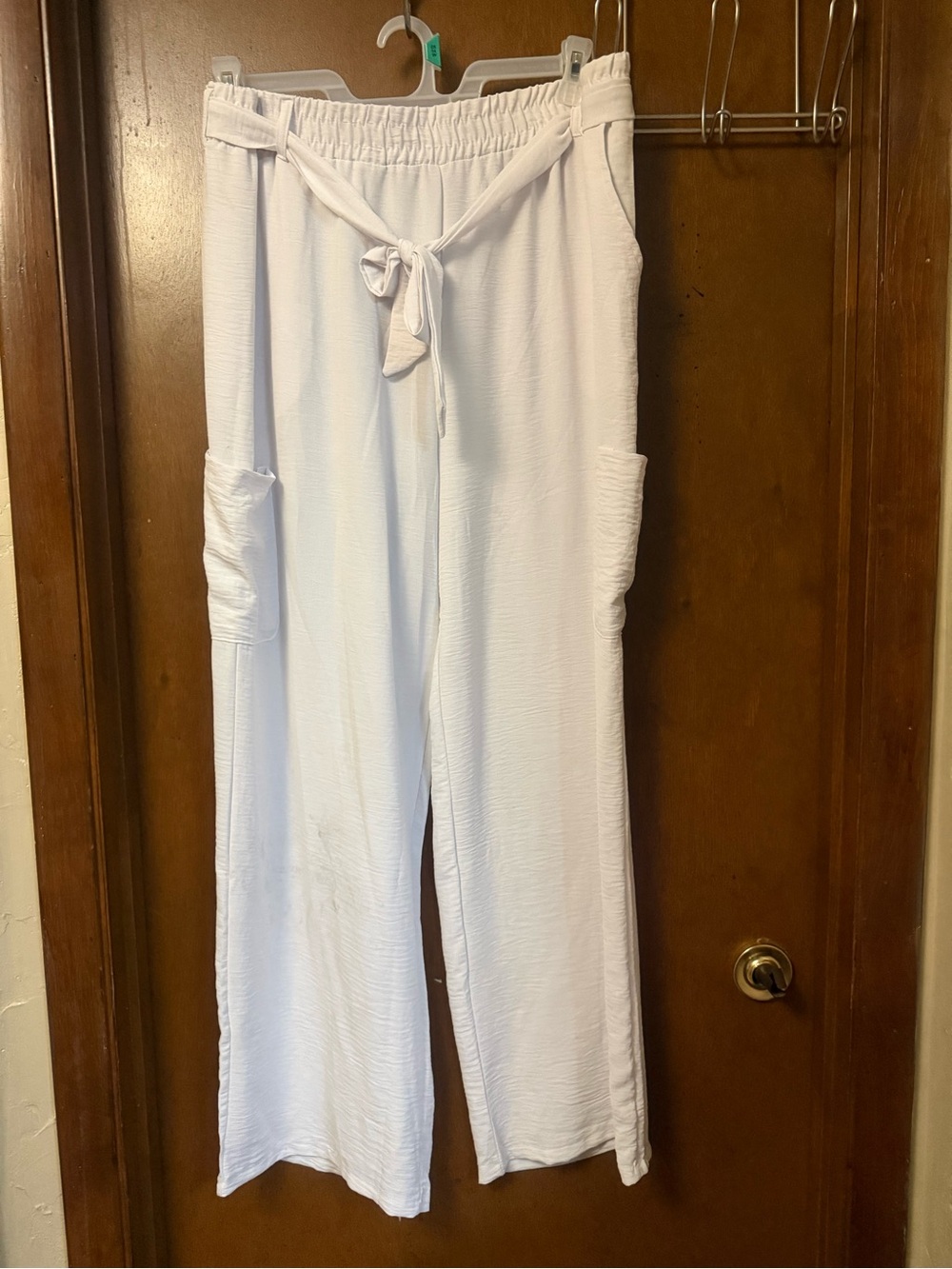 Ashley Blue White Wide-Leg Drawstring Cargo Trousers